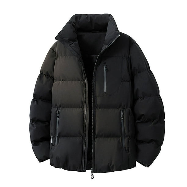Ceisia Men's casual solid color warm stand collar zipper coat Gift pocket long sleeve outerwear