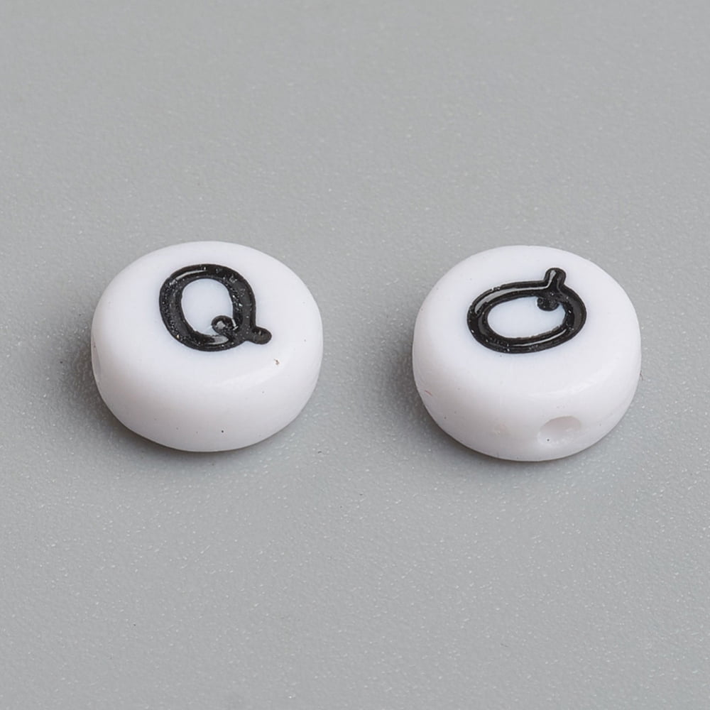 500gs Acrylic Beads with Horizontal Hole Letter Flat Round Letter Q 7x4mm Hole: 1.2~1.8mm about 3500pcs/500g