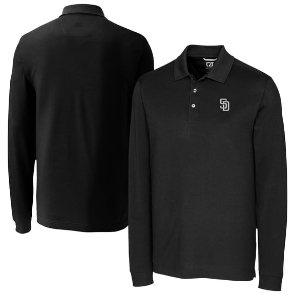 Men's Cutter & Buck Black San Diego Padres Advantage DryTec Tri-Blend Long Sleeve Polo
