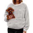 thumbnail image 4 of Womens Oversized Flannel Sweatshirt with Pet-Friendly Kangaroo Pocket,Soft Pullover for Small Pet Carrying,Loose Fit Top with Convenient Pet Travel Design,Comfortable Outdoor Top for You and Your Pet, 4 of 6