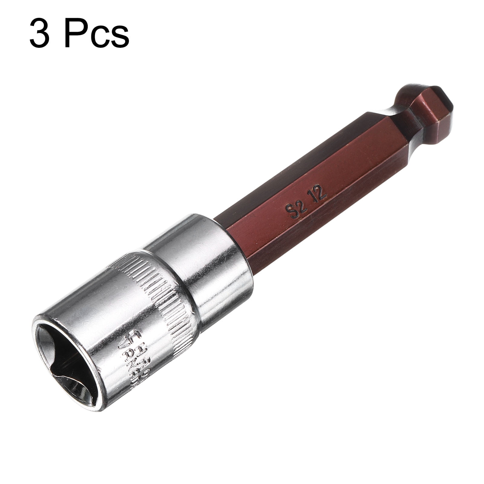 Uxcell 3pcs 12mm Ball End Hex Bit Socket 1/2" Square Drive Metric Extension Impact Bit Power Nut Driver Set S2 & CR-V Steel Socket Ratchet Wrench Bits