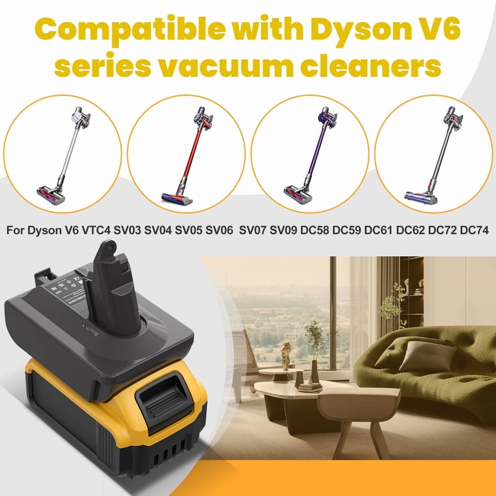 Bonacell Battery Adapter For Dewalt DCB200 Battery to Dyson V6/V7/V8 Adapter with Dyson V6 Series Lithium Tool Batteries