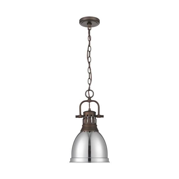 Yep by Golden Lighting Duncan 1-light 9in Chain Hung Pendant in Rubbed Bronze and Chrome shade