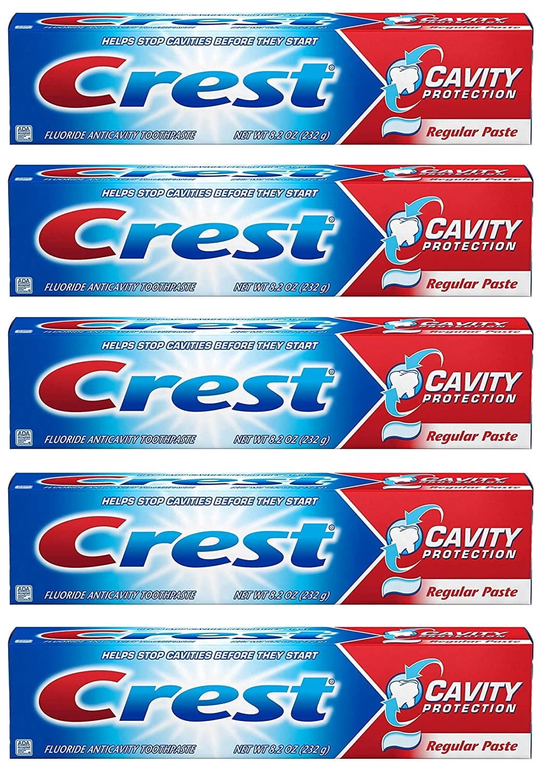 Crest Fluoride Anticavity Toothpaste, MMF7&nbsp;Prevents Cavities Before They Start, Regular Paste, 8.2 Ounce (Pack of 5)