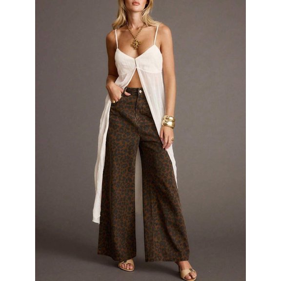 White Front-Split Long Cover-Up Dress With Spaghetti Straps V-Neck Flowy Cami Top