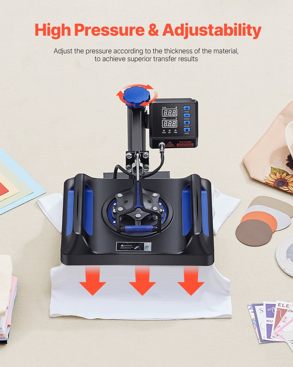 VEVOR Heat Press Machine 12 x 15 Inch 8 in 1 Heat Press Sublimation Machine 360° Rotation Swing Away 8 in 1 Shirt Printing Machine Dual-Tube Heating for DIY T-Shirts Cap & Mugs Blue