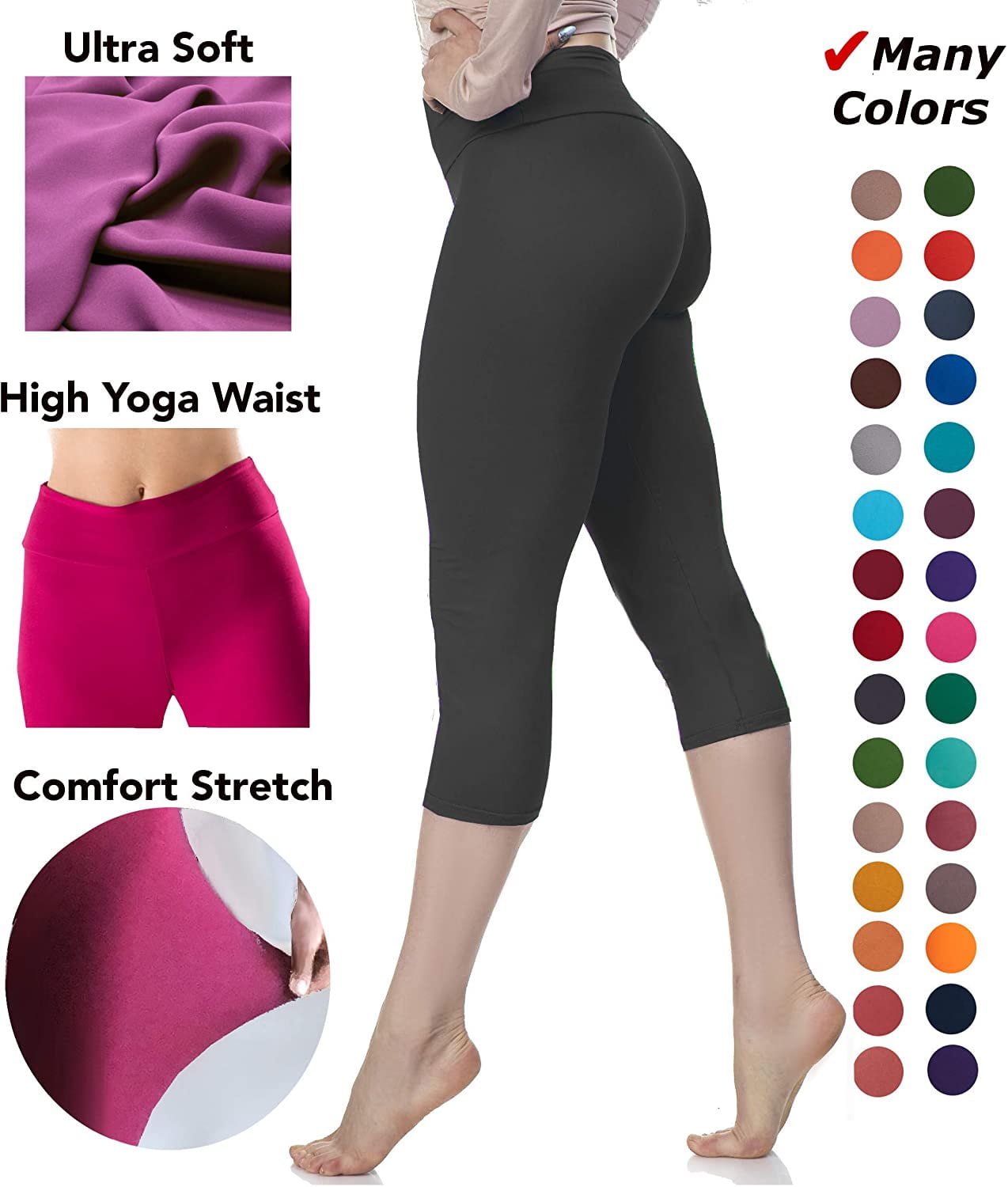 LMB Capri Leggings for Women Buttery Soft Polyester Fabric, Navy, XS - L