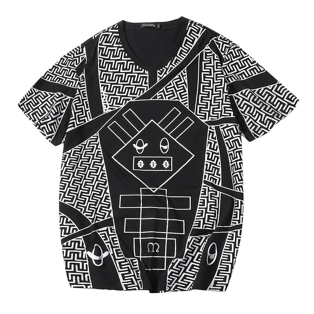 Camiseta Casual para hombres Zulema con cuello en V manga Corta Diseño gráfico de perro geométrico XL