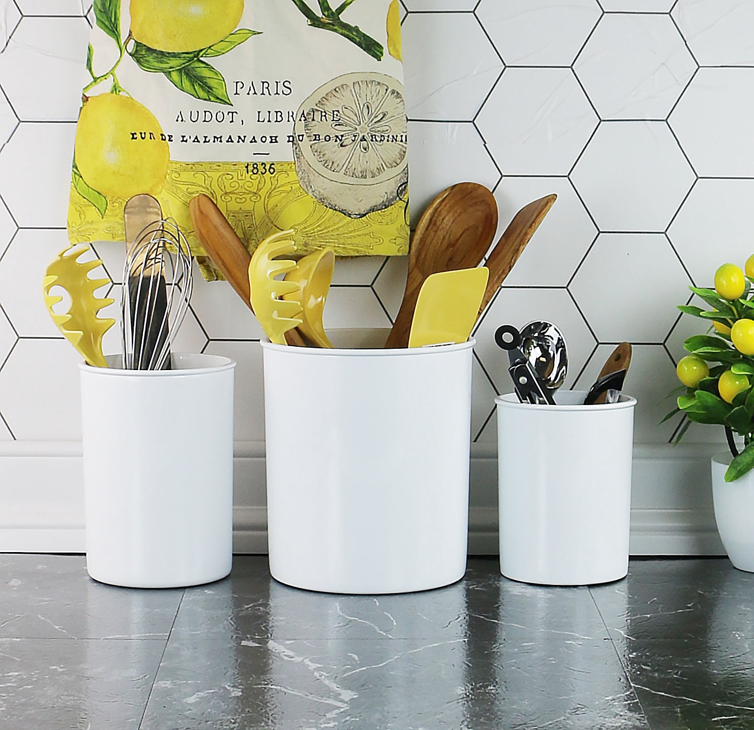 Reston Lloyd Multipurpose Utensil/Crock Holders Organize Wide Variety of Sizes of Utensils & Tools, Includes Extra Large, Large, & Miniature, White