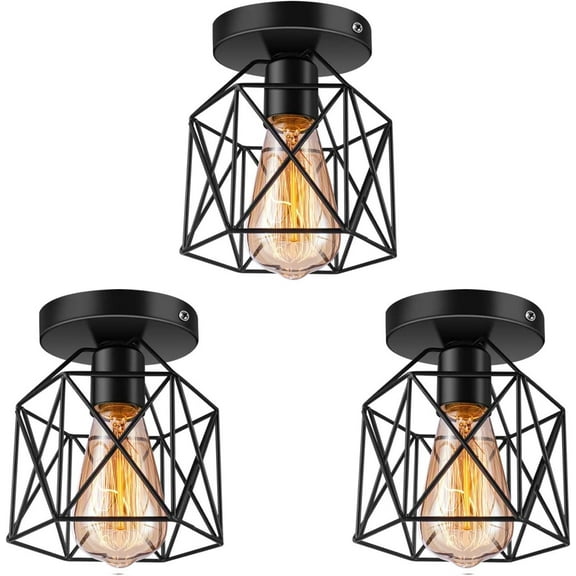 Flush Mount Light Fixture, Retro Black Ceiling Light Fixture for Porch Hallway Kitchen Farmhouse Lighting