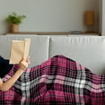 thumbnail image 3 of Checkered Soft Flannel Fleece Throw Blanket, Symmetrical Lines Squares Geometric Old Tartan Inspired Design Print, Cozy Plush for Indoor and Outdoor Use, 50" x 60", White Black Pink, by Ambesonne, 3 of 5