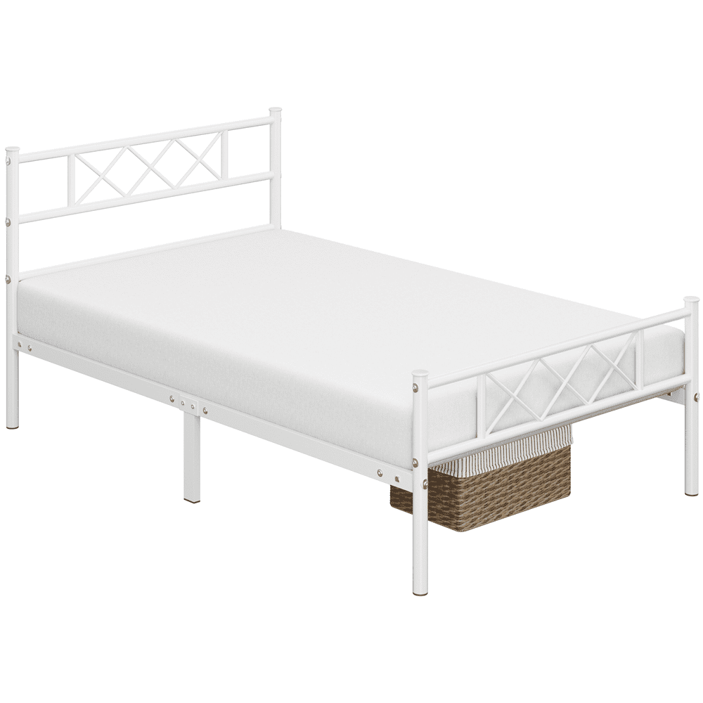 Renwick X-design Metal Platform Twin Bed,Adult , White