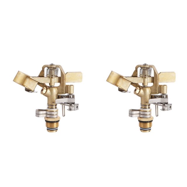 Aspersor de impacto de latón de 1/2 pulgada (paquete de 2), cabezal de aspersor de césped resistente con boquillas, ajustable a 20