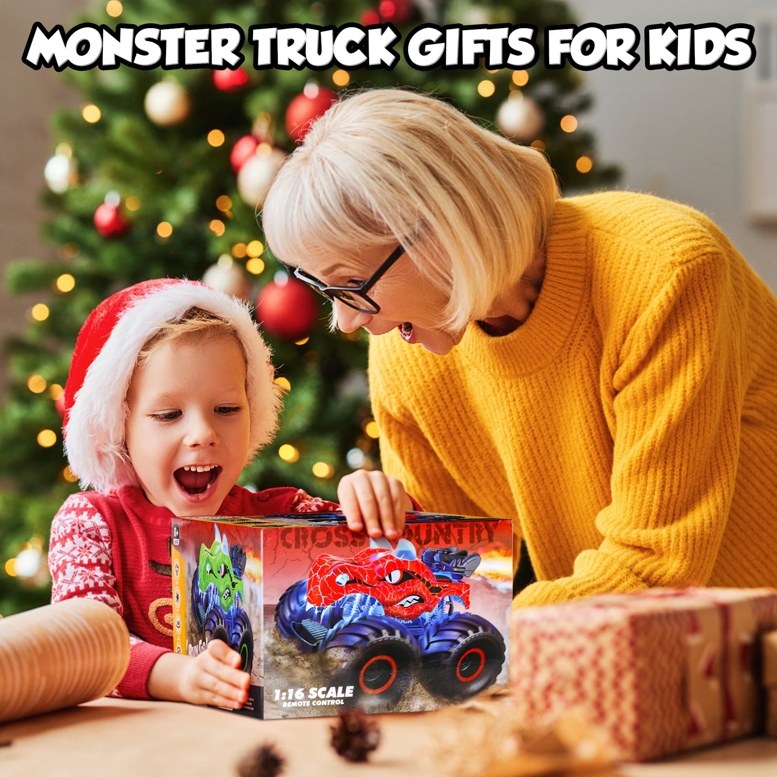 Huge Wave Remote Control Dinosaur Car, 2.4GHz RC Monster Trucks for Boys with Spray, Light & Sound, All Terrain RC Cars with 2 Batteries,Birthday Gifts Dinosaur Toys for Boys 3-6 Years,Red