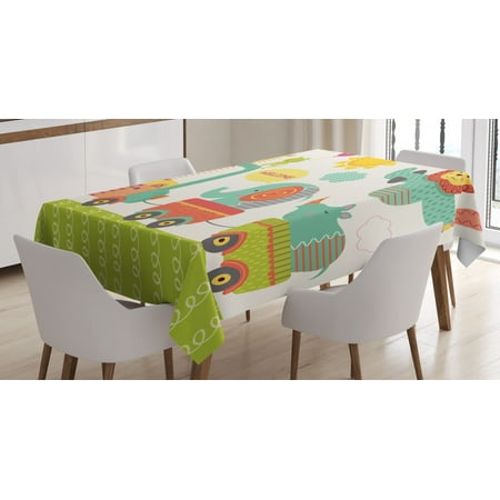 Kids Tablecloth, Train with Baby Jungle Animals Saying Welcome African Safari Theme Nursery Design, Rectangular Table Cover for Dining Room Kitchen, 52 X 70 Inches, Multicolor, by Ambesonne