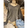 thumbnail image 5 of Suéter vintage de punto beige con cuello en V para mujer, estilo preppy dulce, jersey holgado de algodón con flores retorcidas, suéteres lisos de otoño Harajuku, 5 of 5