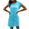 thumbnail image 6 of WCMZJ Summer Dresses for Women Solid Crewneck Short Sleeve T-Shirt Dress Casual Loose Fit Knee Length Beach Vacation Mini Dress Sky Blue L, 6 of 9