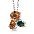 thumbnail image 2 of Gem Stone King 925 Silver and 10K Yellow Gold Ecstasy Mystic Topaz and Green Opal Pendant Necklace for Women (3.00 Cttw, Oval 8X6MM, 7X5MM and 6X4MM, Gemstone, with 18 inch Chain), 2 of 4