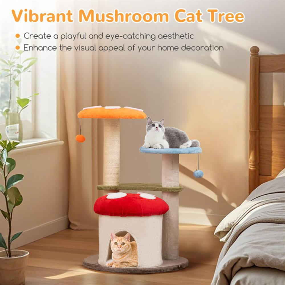 Resenkos Cat Scratching Tower,Cat Tree, 35 Inch Tall Cat Tower with Sisal Scratching Posts Cat Condo and Padded Platforms-Multicolor