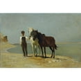 thumbnail image 2 of Franz Rumpler 18x14 Black Ornate Wood Framed Double Matted Museum Art Print Titled - A Boy with Horses on the Beach (1872), 2 of 5