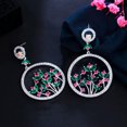thumbnail image 4 of EOEMY Fancy Flower Round Dangle Drop Long Party Earrings For Women Cz Crystal Jewelry, 4 of 8