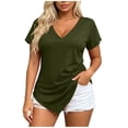thumbnail image 2 of TGSLY Asymmetrical Hem T-Shirts for Women Lightweight Soft Deep V-Neck Solid Color Blouses Dressy Casual Side Twist Knot Short Sleeve Tops XXL, 2 of 8