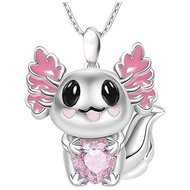 Collar con Dije de Axolotl AxolotlNeck03 1 Pza Collar Ajolote/Corazón Plata/Rosa Metal. High Monaco MXAXK-001