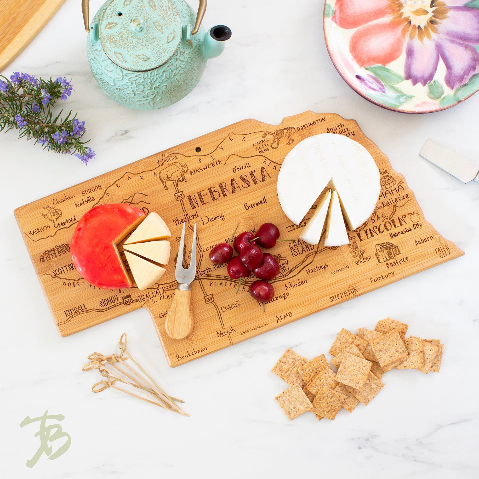 Totally Bamboo Destination Nebraska State Shaped Serving and Cutting Board, Includes Hang Tie for Wall Display