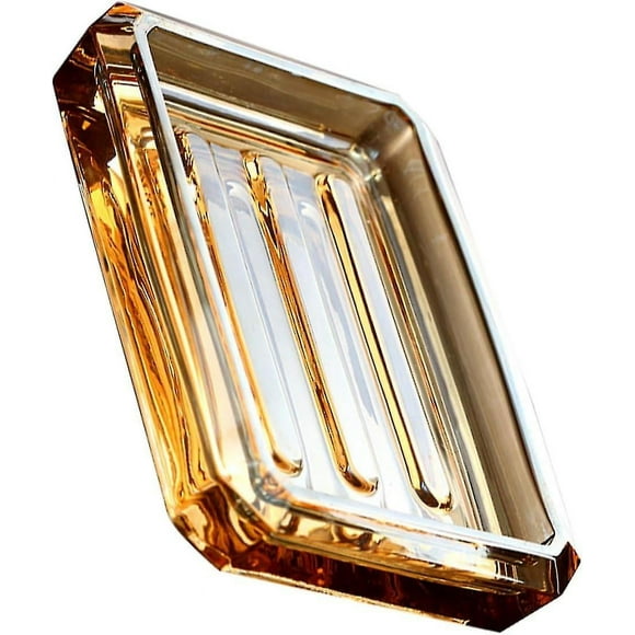 Amber Glass Bathtub Soap Dish - Transparent Soap Box, Square Serving Tray For Tub, Spurtle Bath Accessories, Sponge Holder, Decorative Tray