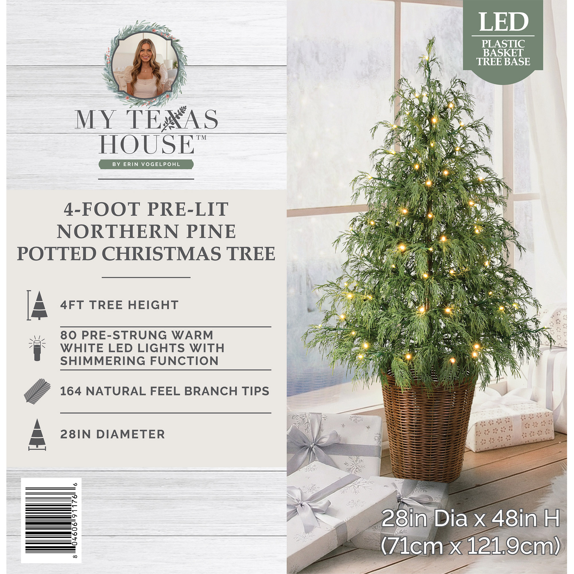 My Texas House 4-Foot Pre-Lit Northern Pine Potted Tree, 80 Lights photo 6