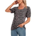 thumbnail image 4 of DreamFish Womens Summer Tops Casual Tunic Square Neck Puff Sleeve Tops Floral Printed Blouse, 4 of 6
