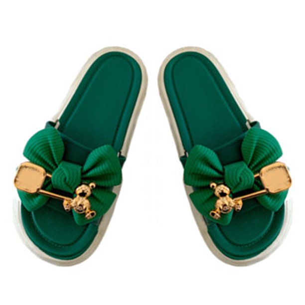 Mujeres zapatillas de playa suave suela gruesa prevenir deslizamiento señora plataforma zapatillas con arco oso hebilla decoración para el verano verde 36 ‑ 37 (tamaño es un tamaño más pequeño)