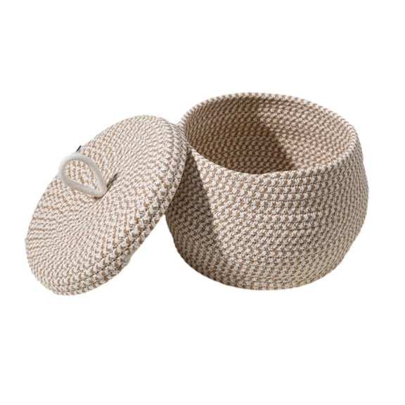 Storage Basket with Lid Key Laundry Round Little Baskets Organizer Shelves Woven Cotton Rope Indoor Pots Plant Decor