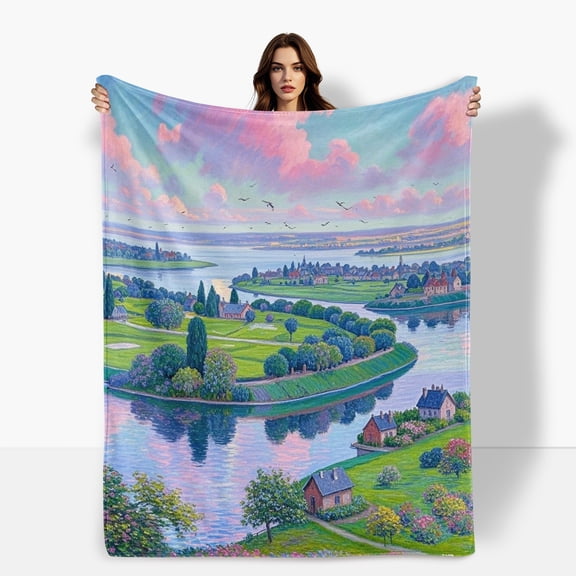 Stream Trees Sky Wall Hanging Themed Cozy Fleece Blanket Soft Warm Comfortable For Sofa Bed Travel Camping Living Room Office Chair Polyester Gift For Family Or Friends
