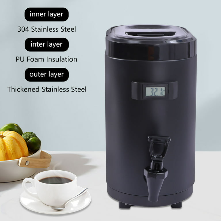OUKANING 12L/3.17Gal Square Cold Hot Insulated Beverage Dispenser Hot Cold  Beverage Jar Coffee Tea Dispenser Silver 
