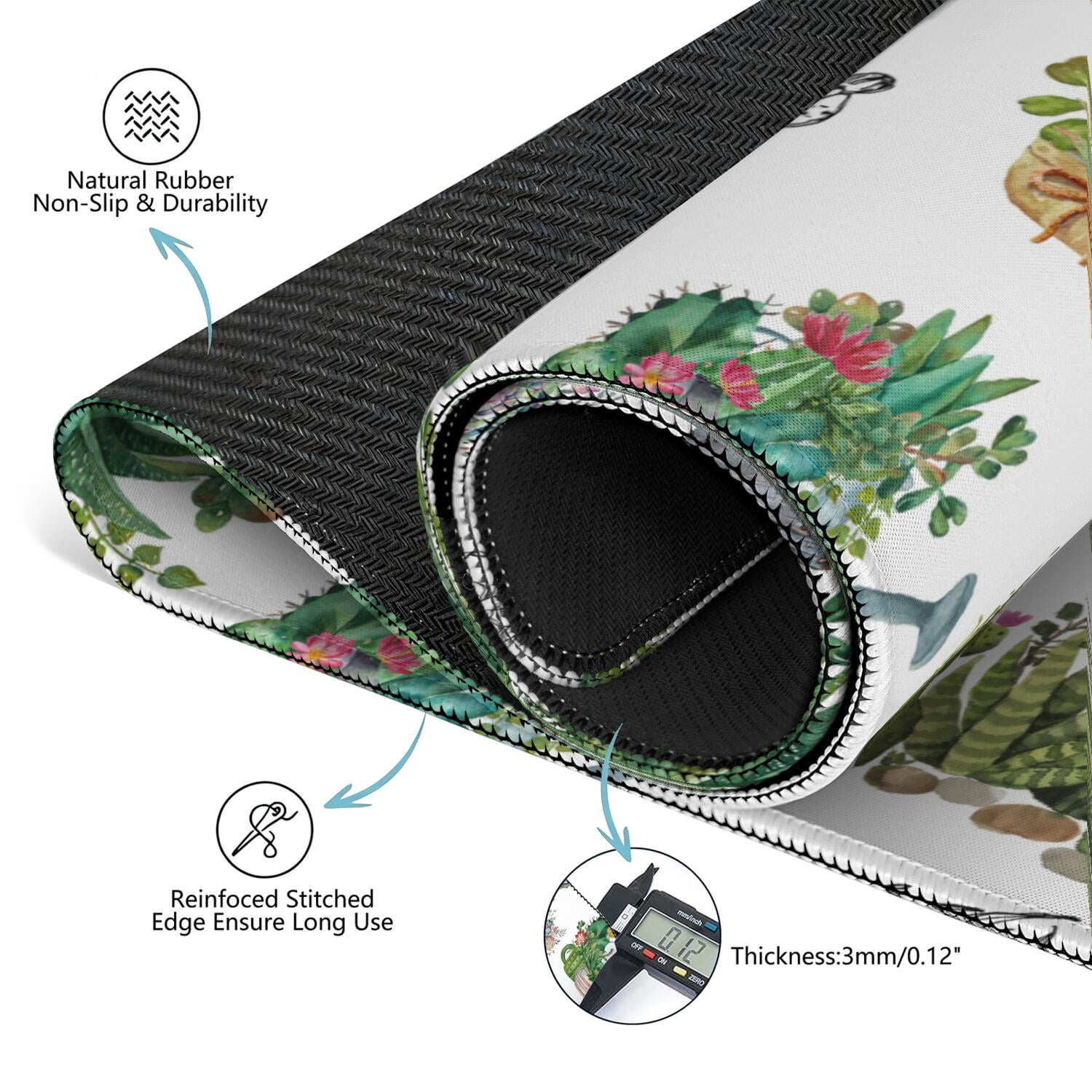 31.5 Inch Botanical Style Mahjong Mat Made of Rubber with Anti-Slip Non-Skid Backing and Noise Reduction Technology for Multi-Purpose Game Table Use