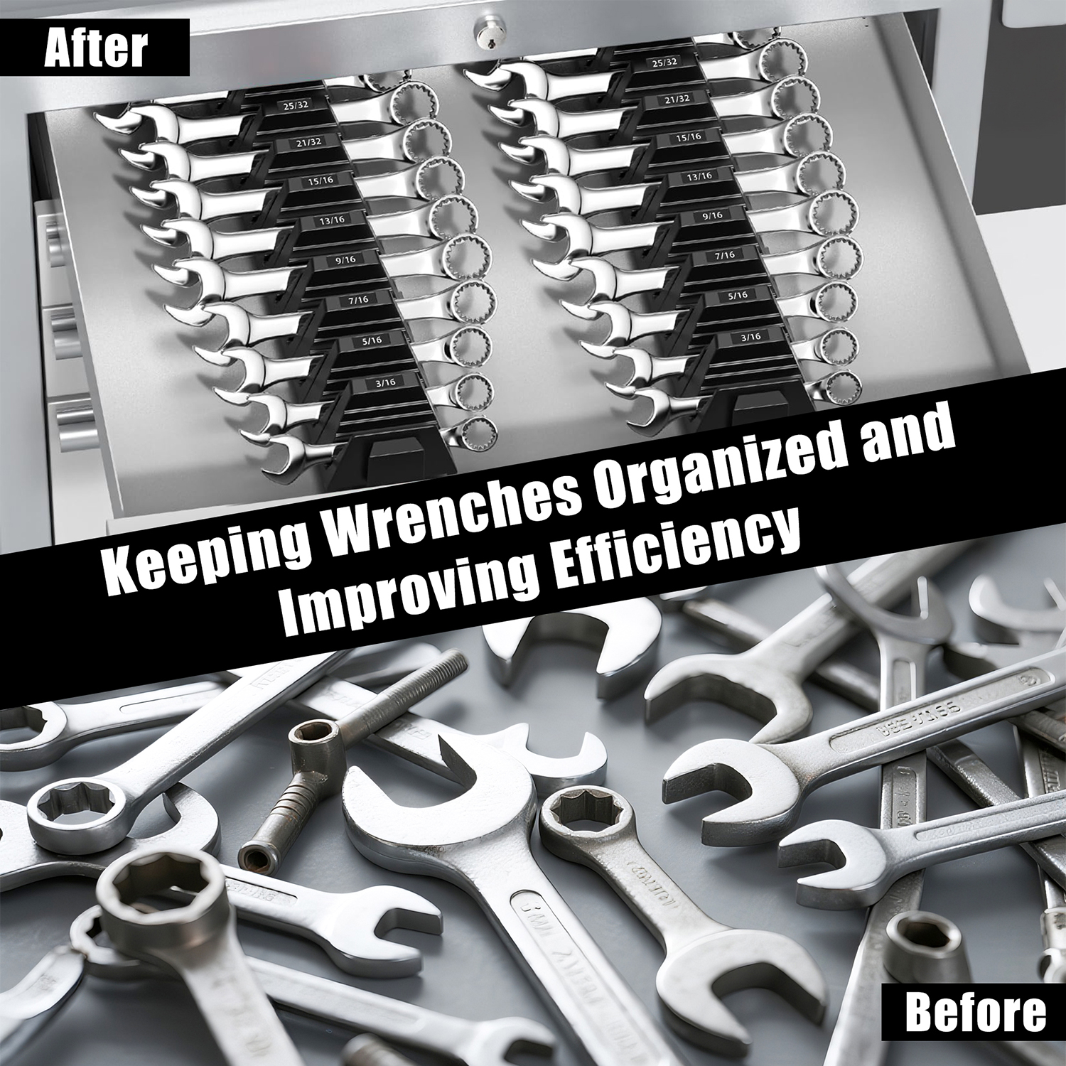 Belanttega 48Pcs Black Wrench Storage Wrench Organizer Set – Modular Tool Storage With Interlocking Clips Adjustable Holder For Wrenches Garage, Workshop, Toolbox (With Magnet)