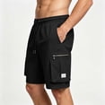 thumbnail image 4 of Mens Hiking Cargo Shorts 7" Quick Dry Lightweight Waterproof Stretch Drawstring Beach Shorts with Zipper Pockets for Hiking Golf Casual Loose Fit Big and Tall Size XS-3XL Black, 4 of 8