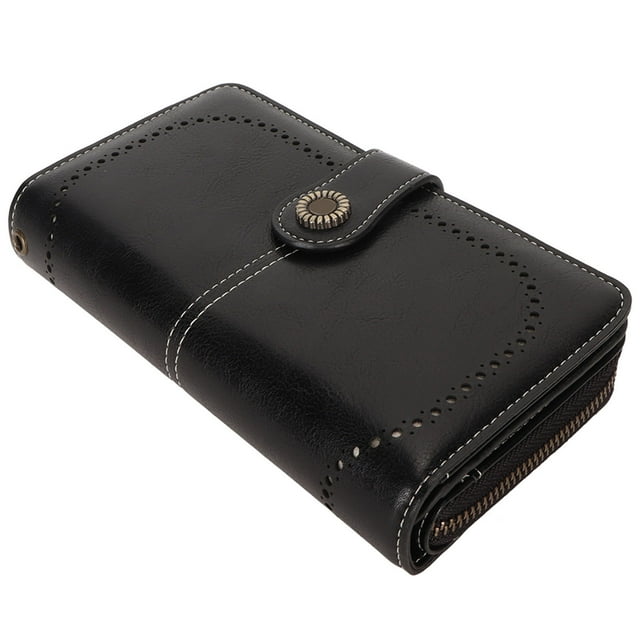 Blocking Leather Wallet Blocking Leather Wallet Anti Theft Leather Wallet Large Capacity Double Snap Button Women Wallet With Removable Wrist Strap