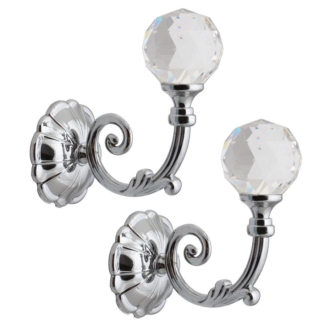 Crystal Glass & Chrome Curtain Tie Back Hooks Ideal For Designer Fabric Curtains 