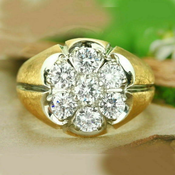 New Men's Pinky Engagment Ring Solid 14K Yellow Gold 1.00 Ct Round Cut Real Moissanite