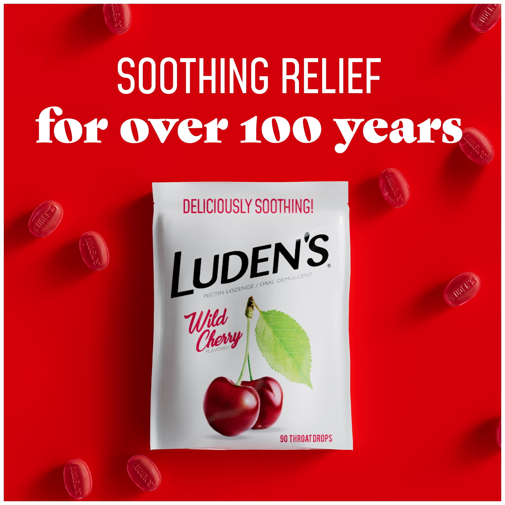 (3 pack) Luden's Sore Throat Drops, For Minor Sore Throat Relief, Wild Cherry, 90 Count