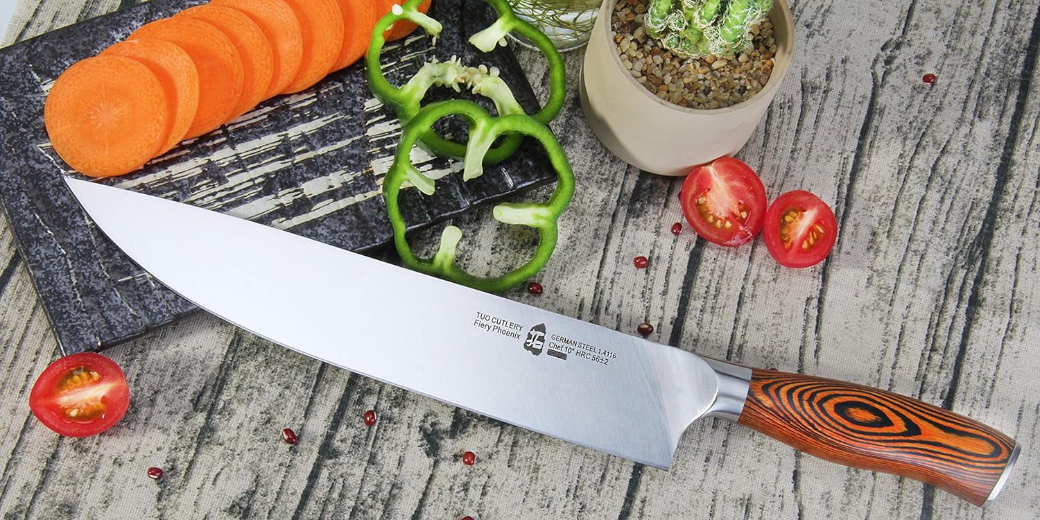 TUO Chef Knife, Pro 10 inch Chef’s Knife, German High Carbon Stainless Steel Anti-rust Kitchen Knives, Ergonomic Handle Fiery Phoenix Series Cutlery