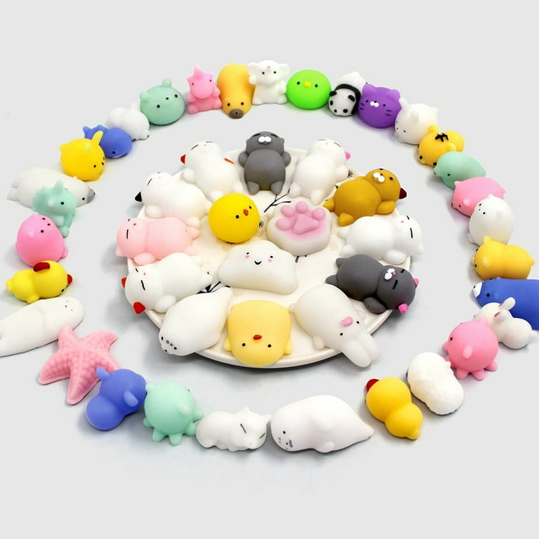 LUDILO Glitter Mochi Squishies Toys - 20pcs Random Kawaii Mini Squishies  for Kids - Unicorn, Cat, Panda - Stress Relief Toy