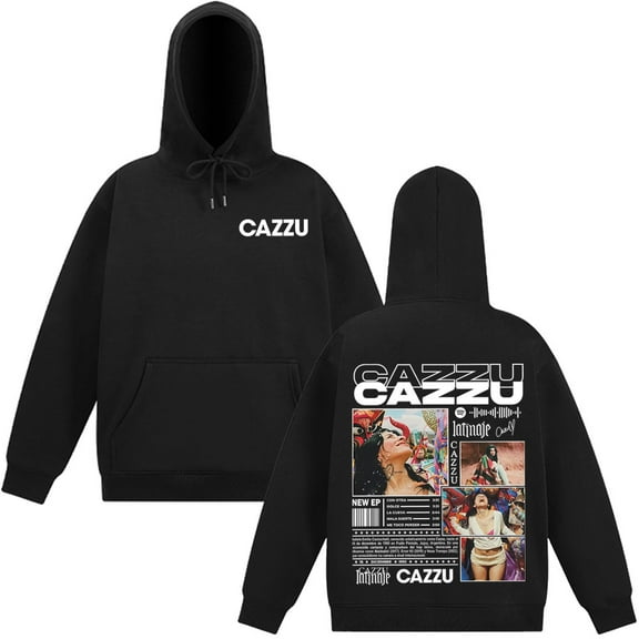 Cazzu 2025 Tour Merch Unisex Oversized Fleece Double-Sided Print Hoodie - Retro Hip Hop Kangaroo Pocket Pullover
