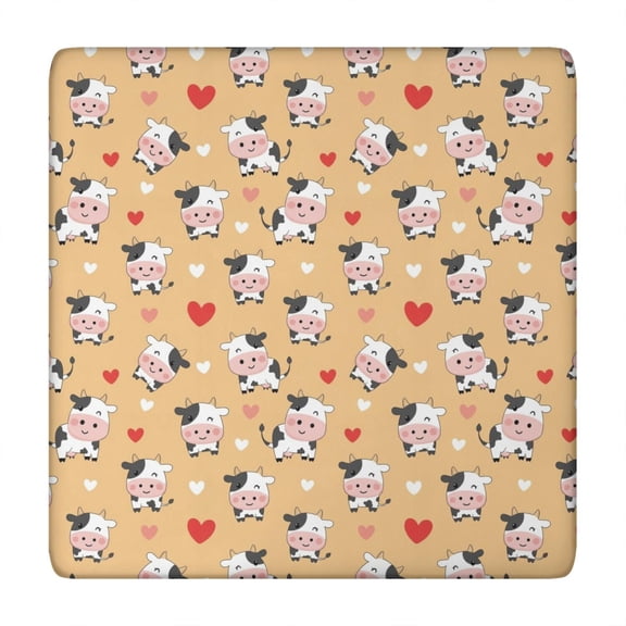 Orange Cow Heart Pattern Square Fitted Tablecloth with Elastic Edge,Square Table Cover,Washable Elastic Table Cover for Home Kitchen Party Decor 34"x34"