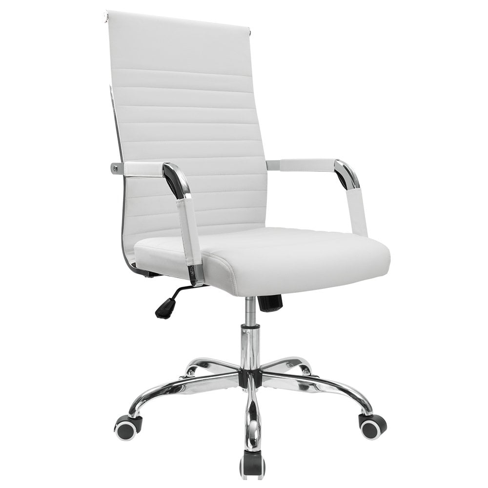 Poptoy High Curved Back PU Leather White Home Office Chair Executive Computer H 