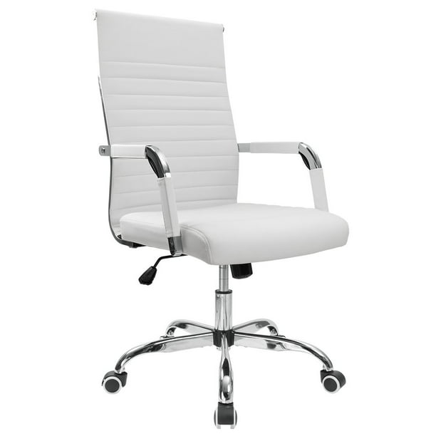 Lacoo Mid Back Faux Leather Office Desk, Black And White Leather Desk Chair