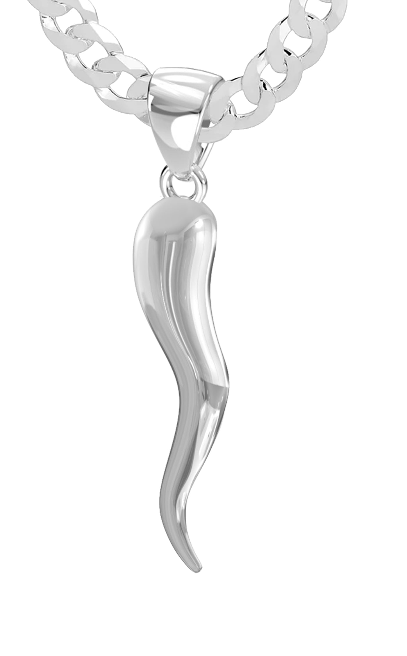 Men's 925 Sterling Silver Italian Horn Cornicello Amulet Pendant