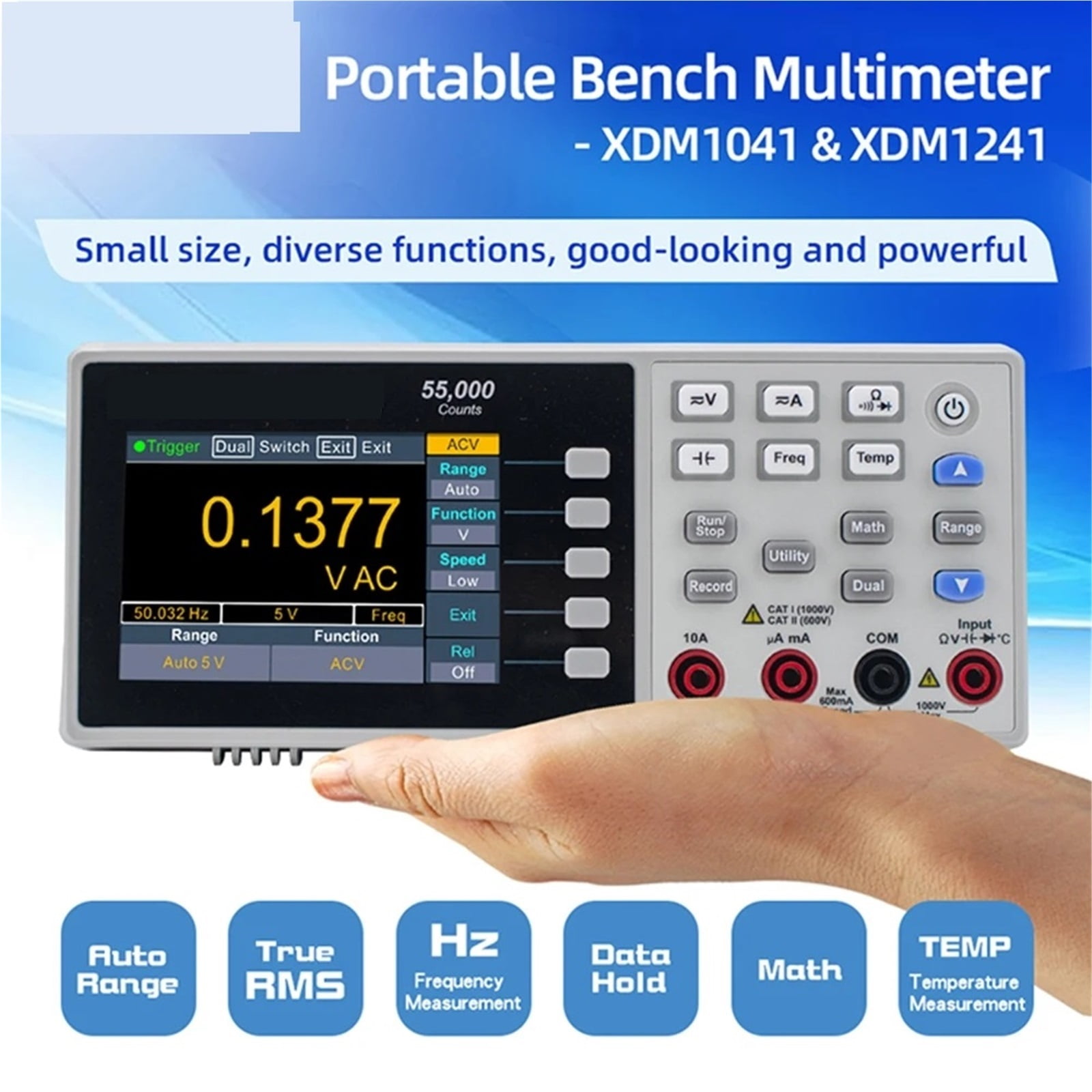 Benchtop Digital Multimeter 55000 Counts True RMS 3.5inch LCD USB DC/AC Current Voltmeter Temperature Tools ,Battery Test